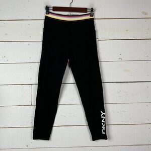 New DKNY High Waist Stretch Pant 7/8 length Activewear Black Stripe Women's XS